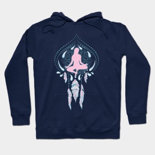 yoga pose woman feminism pink rose feathers meditation Hoodie